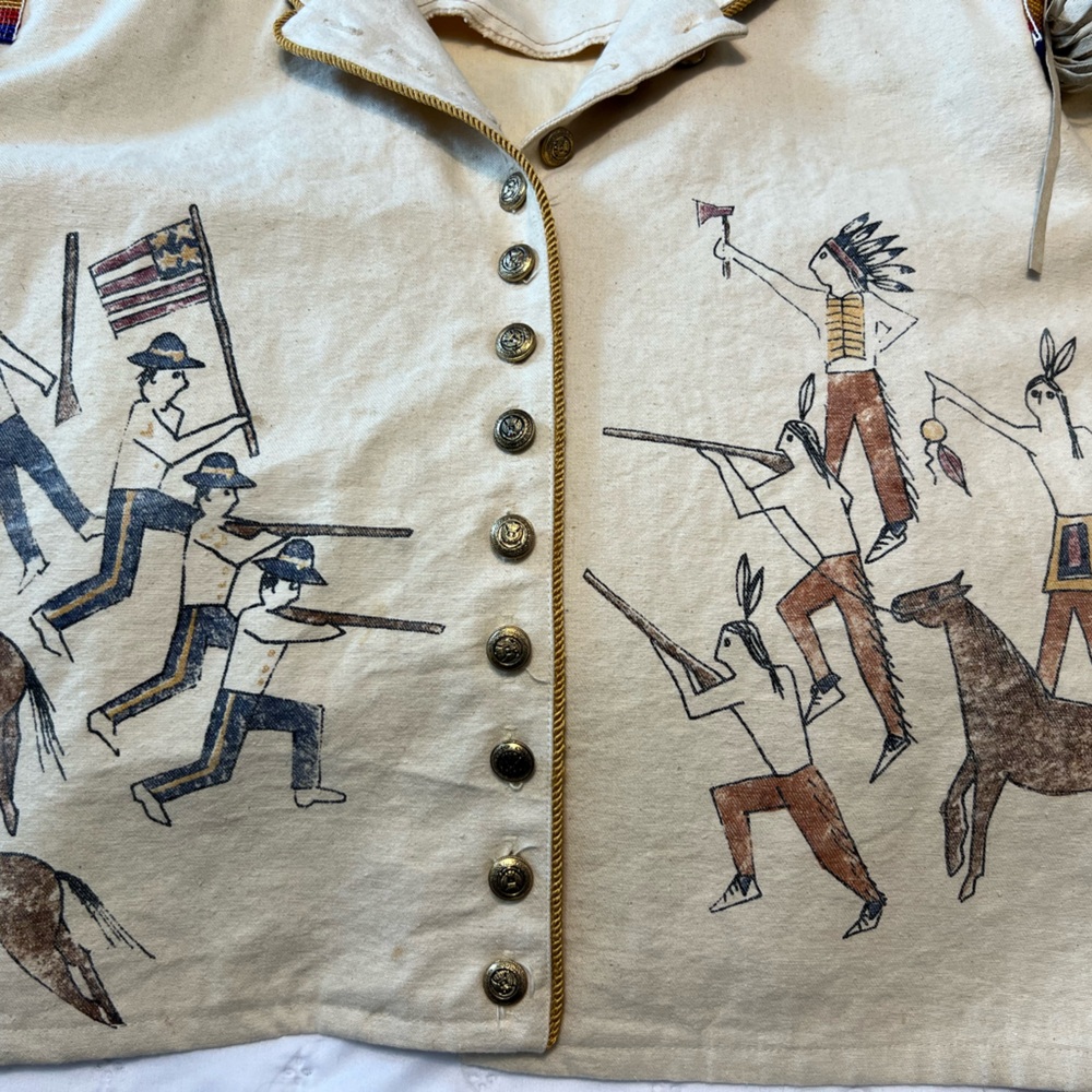 VTG Double D Ranch Cream Fringe Painted Western Jacket - Picture 12 of 17